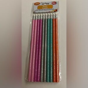 New 10 Jot Glitter Pencils Pink Purple Green Orange Erasers made in Vietnam
